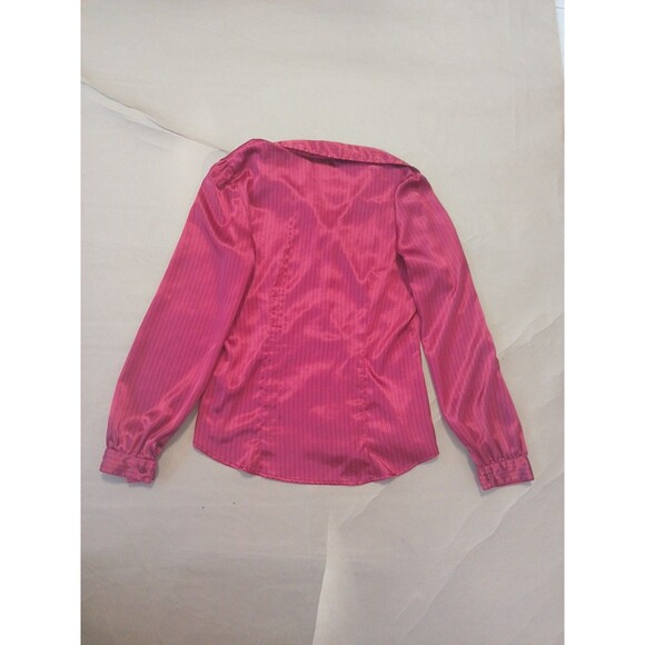 Vintage 1990s SO Button Up Blouse Size M Red Black Striped Satin Officewear - Picture 6 of 7